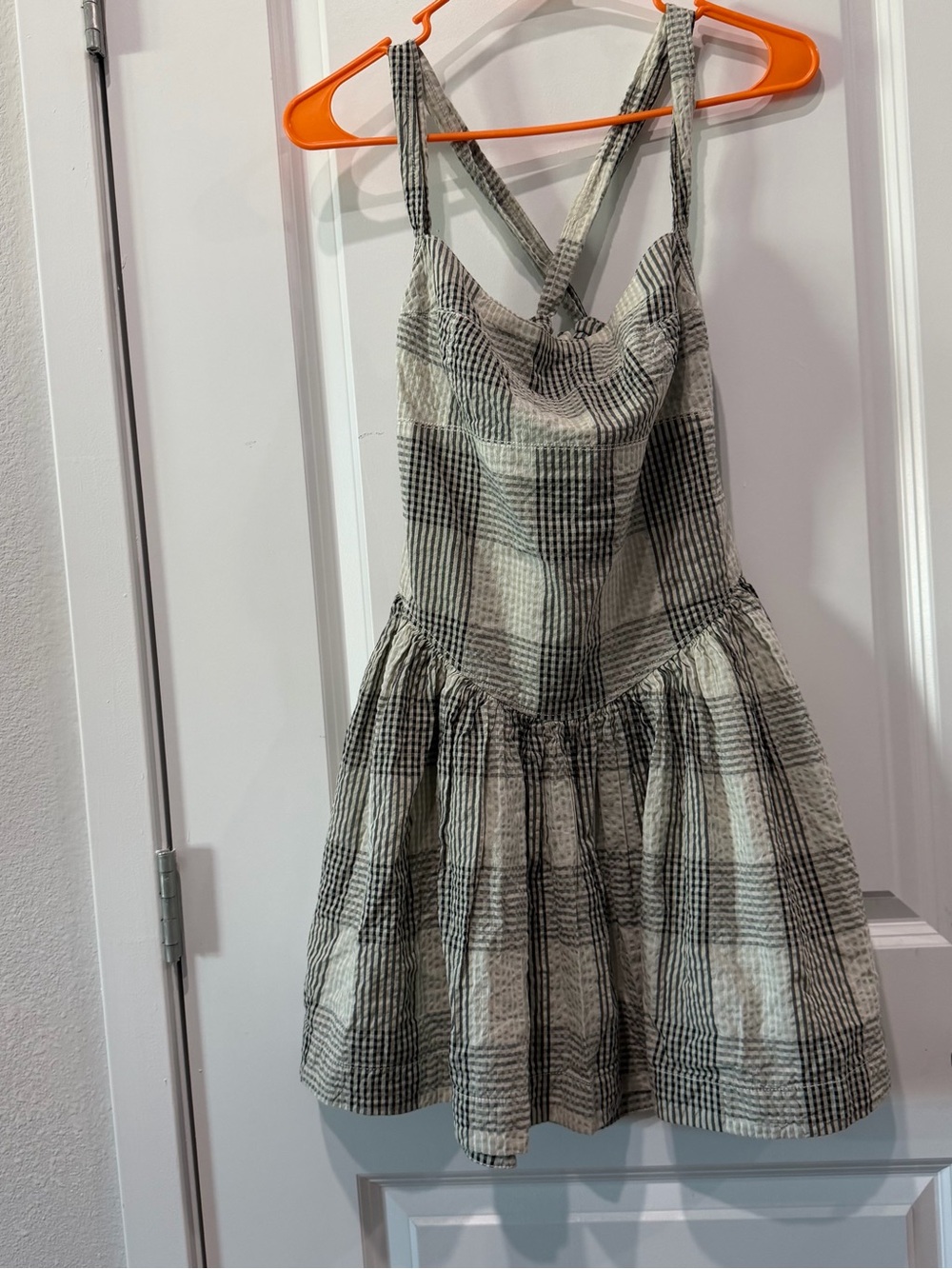 Free People Checked Crossback Mini Dress - Black & Cream